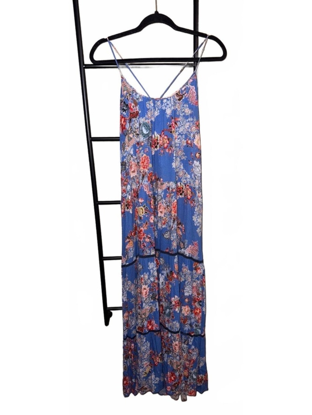 Johanne Beck Women's Blue Floral Rayon Maxi Dress, Size M